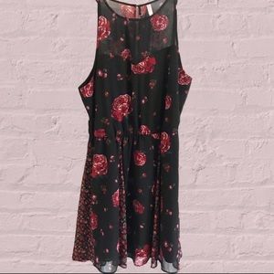 Xhilaration black red rose floral dress size large